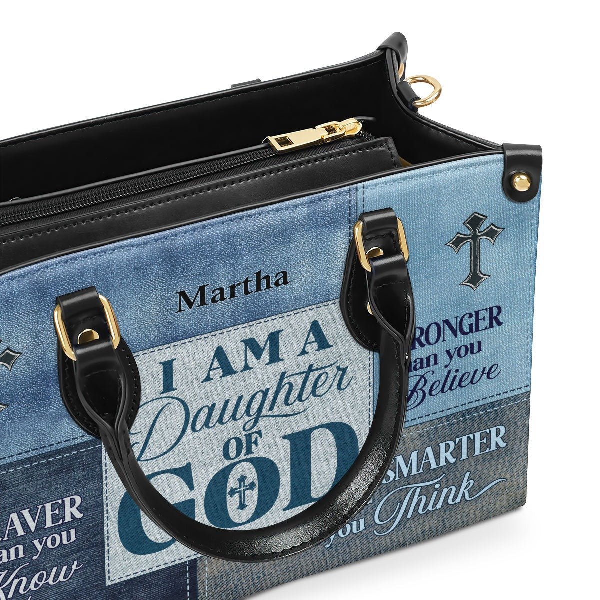 Personalized Christian Leather Handbag, Daughter of God Purse, Custom Name Faith Tote Bag โ Religious Gift for Women BLAF26